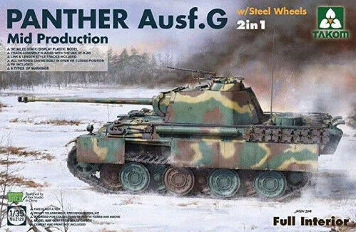 TK2120 Takom 1/35 WWII German Panther Ausf.G Mid production w/ Steel Wheels 2 in 1 Plastic Model Kit Takom