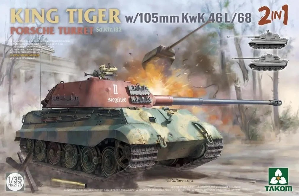 TK2178 Takom 1/35 King Tiger w/105mm KwK 46L/68 2IN1 Plastic Model Kit Takom