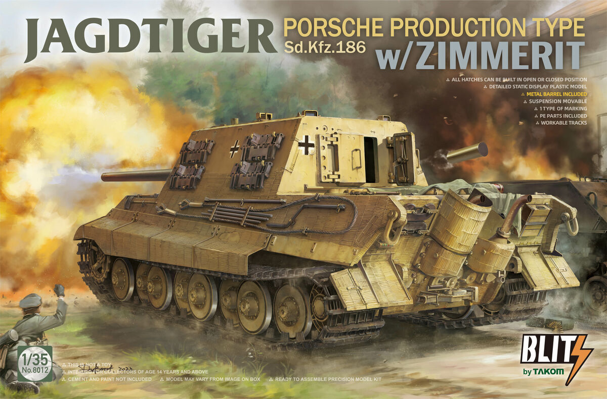 TK8012 Takom 1/35 Jagdtiger Porsche Production Type Sd.kfz.186 w Zimmerit Plastic Model Kit Takom