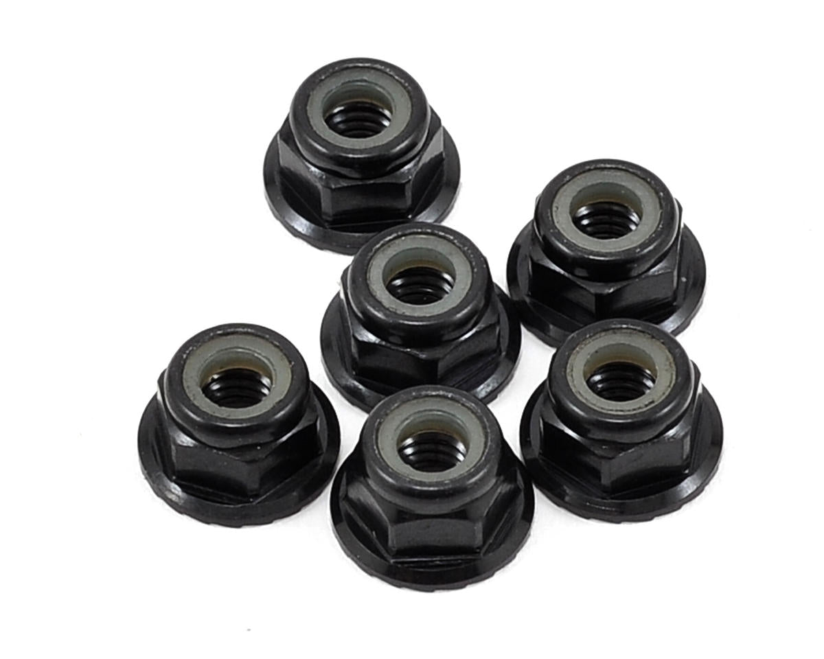 TLR336000 TLR 4mm Aluminium Serrated Lock Nuts, Black, 6pcs, 22 5.0, 22X-4 Losi