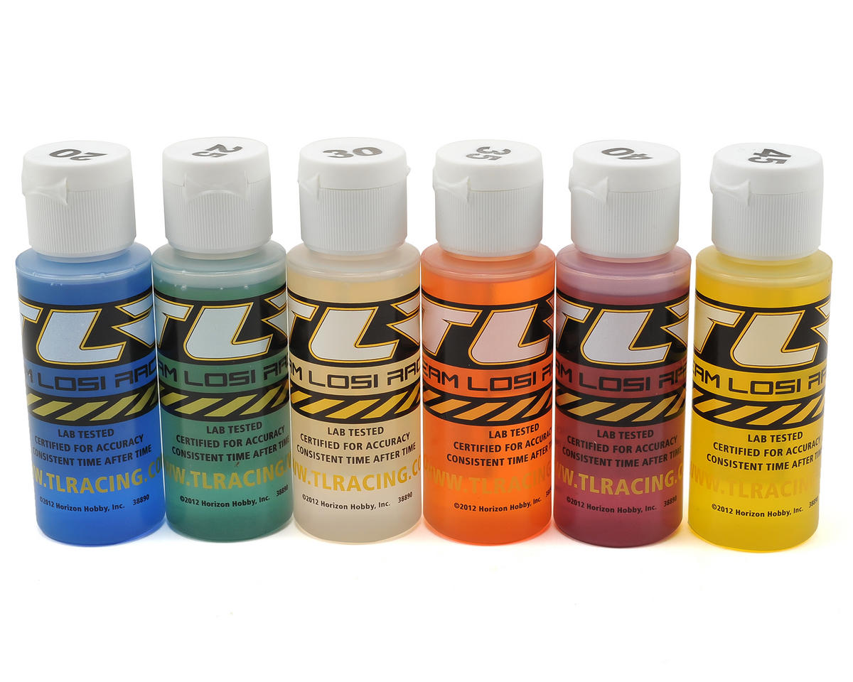 TLR74020 TLR Silicone Shock Oil 2oz 6pk, 20, 25, 30, 35, 40, 45wt Losi