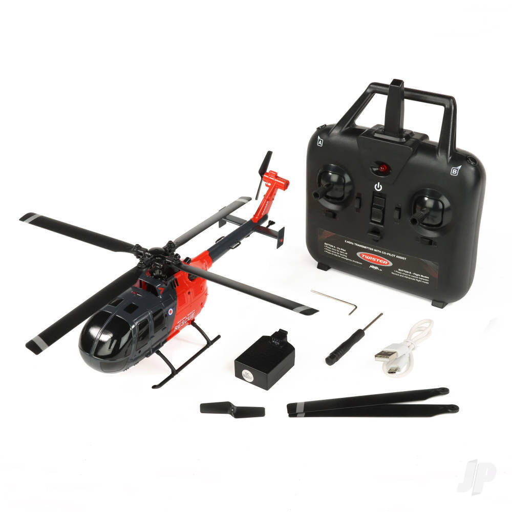 TWST1002GR BO-105 Scale 250 Flybarless Helicopter with 6 Axis Stabilisation and Altitude Hold (Grey/Red)