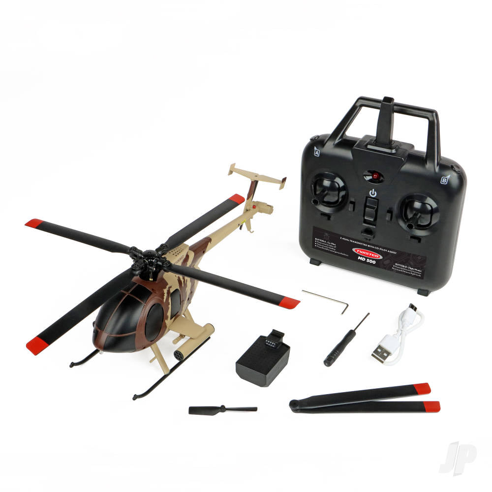 Twister MD500 Scale 250 Flybarless Helicopter with 6 Axis Stabilisation and Altitude Hold (military) TWST1003M