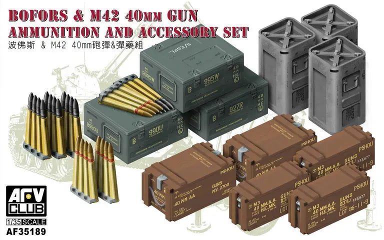 AFV Club AF35189 1/35 Bofors & M42 40mm Gun Ammunition And Accessory Set Plastic Model Kit AFV