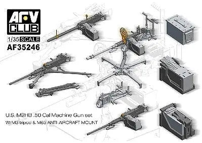 AFV Club AF35246 1/35 U.S. M2Hb .50 Cal Machine Gun Set w/M3 Tripod & M63 Anti-Aircraft Mount AFV