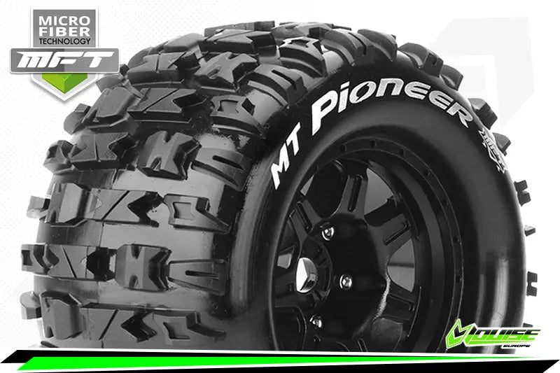 MFT 1/8 MT-PIONEER MONSTER TRUCK TIRE SPORT / 0 OFFSET BLACK RIM HEX 17mm / MOUNTED Louise