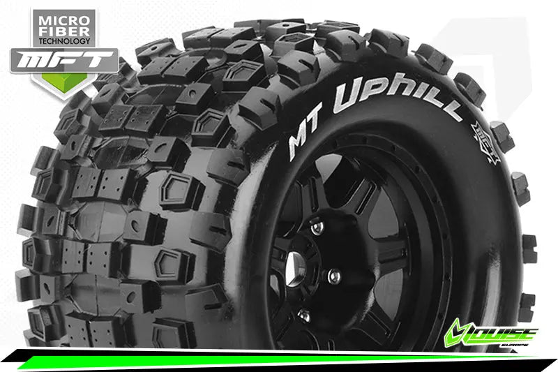 MFT 1/8 MT-UPHILL MONSTER TRUCK TIRE SPORT / 1/2 OFFSET BLACK RIM HEX 17mm / MOUNTED Louise