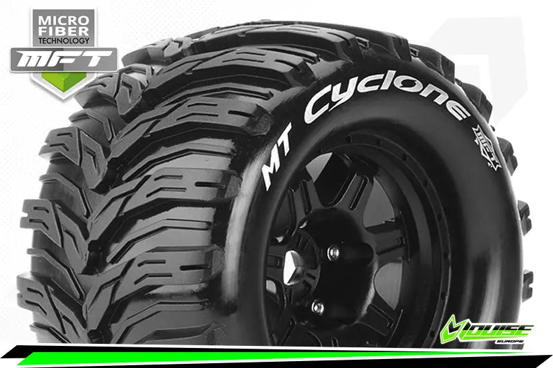 MFT 1/8 MT-CYCLONE MONSTER TRUCK TIRE SPORT / 1/2 OFFSET BLACK RIM HEX 17mm / MOUNTED Louise
