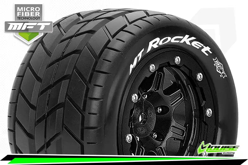 MFT MAXX MT-ROCKET MONSTER TRUCK TIRE SOFT / 1/2 OFFSET BEAD-LOCK BLACK RIM HEX 17mm / MOUNTED Louise