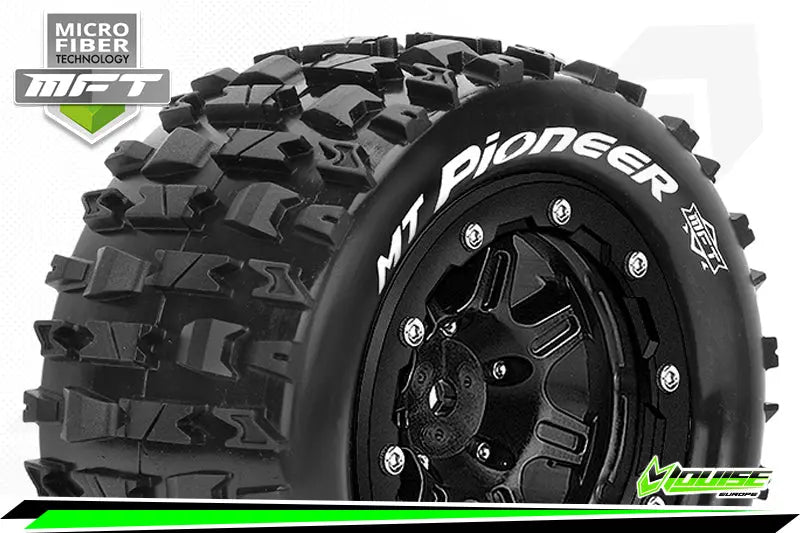 MFT MAXX MT-PIONEER MONSTER TRUCK TIRE SOFT / 1/2 OFFSET BEAD-LOCK BLACK RIM HEX 17mm / MOUNTED Louise