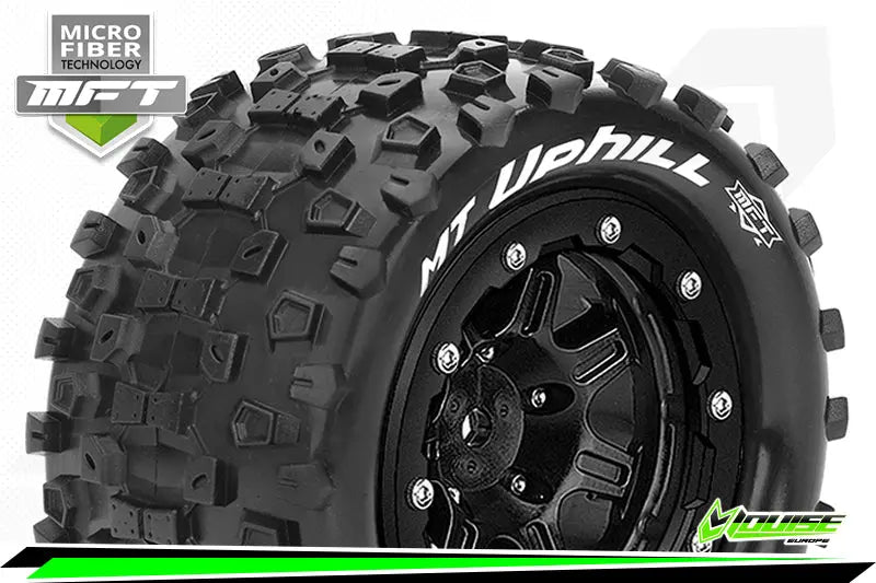 MFT MAXX MT-UPHILL MONSTER TRUCK TIRE SOFT / 1/2 OFFSET BEAD-LOCK BLACK RIM HEX 17mm / MOUNTED Louise
