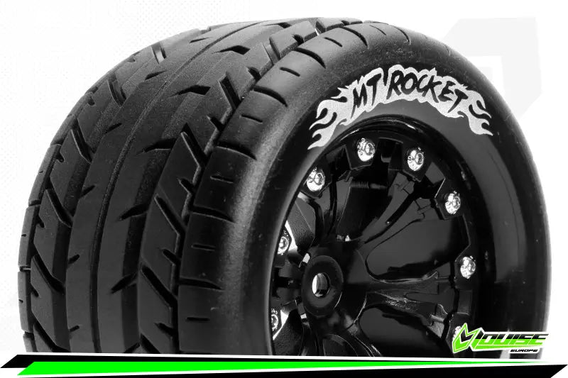 MFT MAXX MT-CYCLONE MONSTER TRUCK TIRE SOFT / 1/2 OFFSET BEAD-LOCK BLACK RIM HEX 17mm / MOUNTED Louise