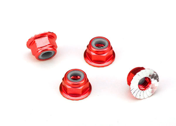 1747A TRAXXAS NUTS ALUM FLANGED SERRATED (4MM) (RED-ANODIZED) (4)