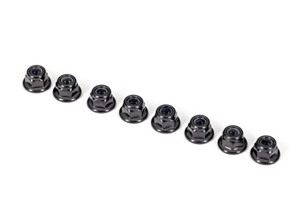 2744X TRAXXAS NUTS 3MM NYLON LOCKING FLANGED BLACK (8)