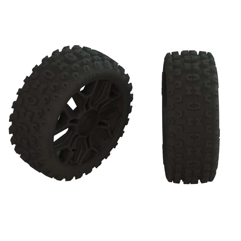 ARA550057 Arrma 2HO Tire Set Glued Black 2pcs, AR550057 ARRMA