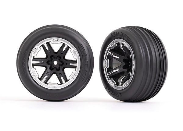 3771X TRAXXAS TYRES & WHEELS (2.8)(RXT BLK & SATIN WHEELS RIBBED TIRES)(ELECTRIC FRONT) (2)