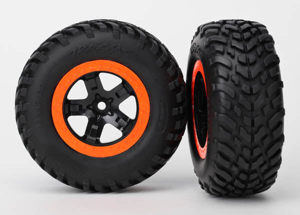 5863 TRAXXAS  TYRE & WHEEL ASSY GLUED (SCT BLACK ORANGE 4WD)