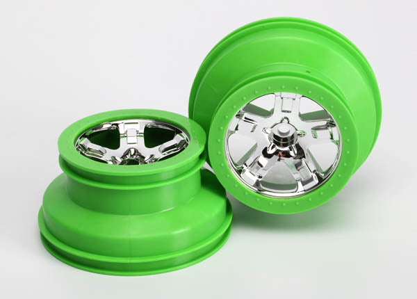 5866 TRAXXAS WHEELS SCT CHROME  GREEN BEADLOCK STYLE