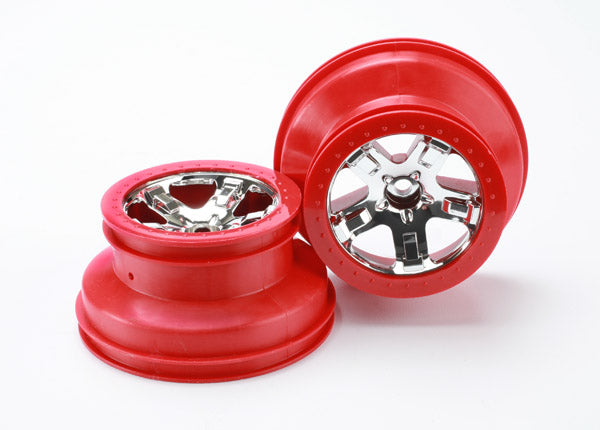 5870 TRAXXAS WHEELS SCT CHROME RED BEADLOCK STYLE