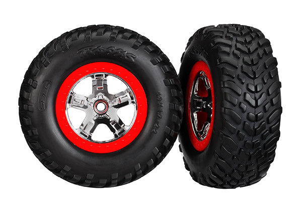 5887 TRAXXAS TIRES & WHEELS SCT CHROME RED BEADLOCK DUAL PROFILE