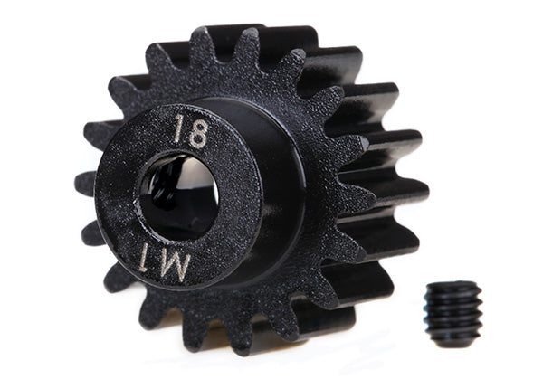 6491R TRAXXAS GEAR 18-T PINION (MACHINED) (1.0 METRIC PITCH) (FITS 5MM SHAFT)/ SET SCREW