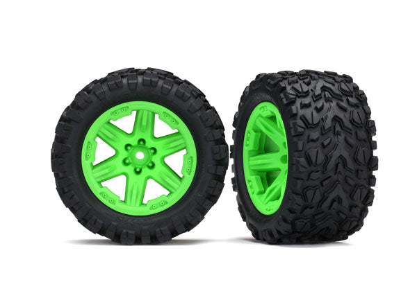 6773G TRAXXAS TIRES & WHEELS ASS GLUED (2.8) RXT 4X4 GREEN WHEELS TALON EXTRM TIRES (2)