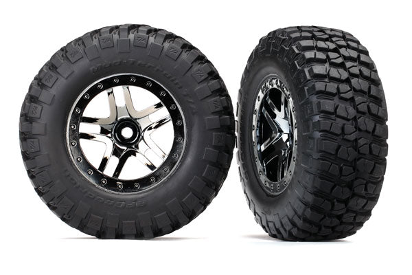 6873T TRAXXAS TIRES & WHEELS ASS GLUED SCT SPLIT-SPK BLK CHROME BFGOODRICH MUD-TERRAIN (2)