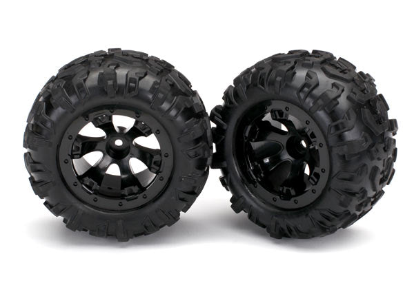 7277 TRAXXAS TIRES & WHEELS ASSEMB  (GEODE BLACK BEADLOCK STYLE WHEELS CANYON AT TIRES) (1L 1R)