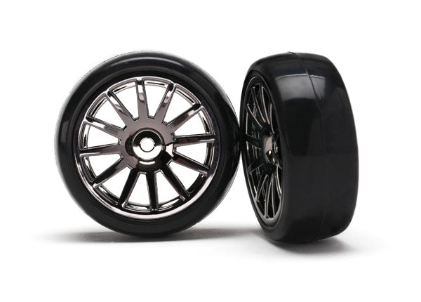 7573A TRAXXAS 12-SP BLK WHEELS SLICK TIRES