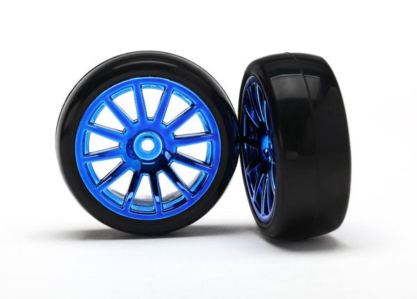 7573R TRAXXAS 12-SP BLUE WHEELS SLICK TIRES