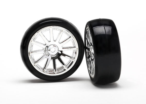 7573 TRAXXAS 12-SP CHROME WHEELS SLICK TYRES