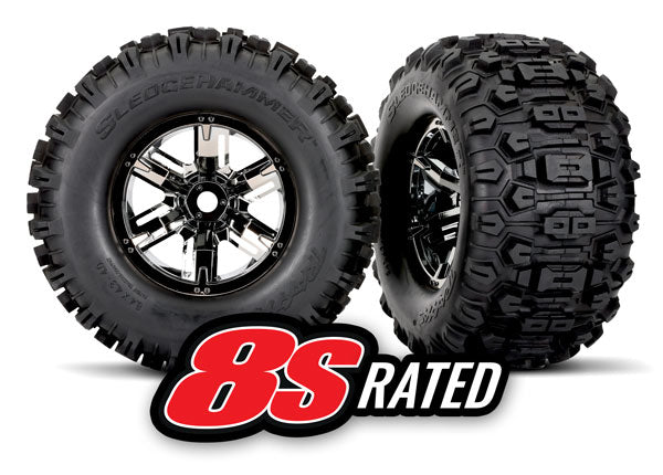 7774A TRAXXAS TIRES & WHEELS (X-MAXX BLK WHEELS SLEDGEHAMMER TIRES)