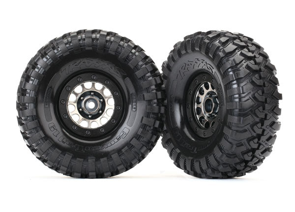 8174 TRAXXAS TIRES & WHEELS ASS 105 BLACK CHROME BEADLOCK CANYON TRAIL 1.9 TIRES (1 LEFT 1 RIGHT)