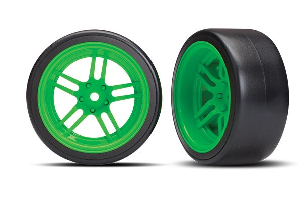 8377G TRAXXAS TIRES & WHEELS ASSEMBLED - GREEN WHEELS