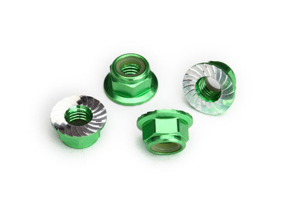 8447G TRAXXAS NUTS 5MM FLANGED NYLON LOCKING (ALUM GREEN-ANOD) (4)