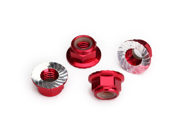 8447R TRAXXAS NUTS 5MM FLANGED NYLON LOCKING (ALUM RED-ANOD) (4)