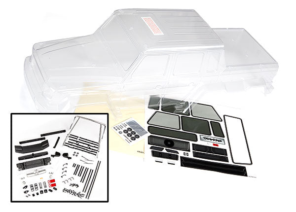 8825 TRAXXAS BODY MERCEDES-BENZ G 63 (CLEAR) (INC GRILLE SIDE MIRRORS DOOR HANDLES & WINDSHIELD WIPERS)