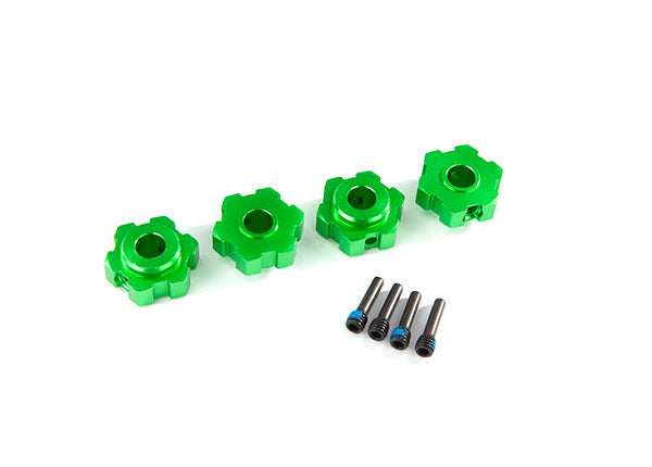 8956G TRAXXAS WHEEL HUBS HEX ALUM GRN-ANOD(4)/ 4X13MM SCREW PINS (4)