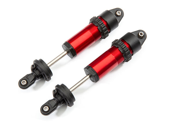 8961R TRAXXAS SHOCKS GT-MAXX ALUM (RED-ANOD) ASSEM W/O SPRINGS) (2)