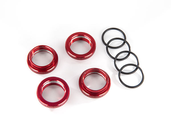 8968R TRAXXAS SPRING RETAINER (ADJUSTER) RED-ANOD ALUM GT-MAXX SHOCKS (4) (ASSEMBLED WITH O-RING)