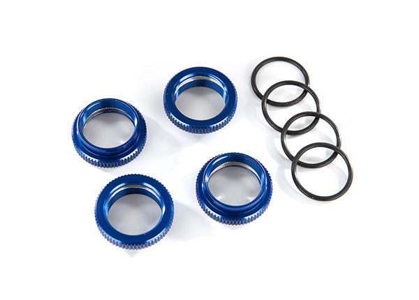 8968X TRAXXAS SPRING RETAINER (ADJUSTER) BLUE-ANOD ALUM GT-MAXX SHOCKS (4) (ASSEMBLED WITH O-RING)