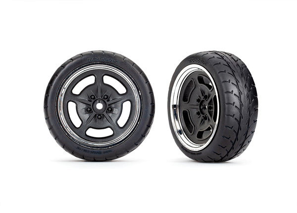 9372 TRAXXAS T&W ASSMB (BLACK CHROME WHEELS 2.1 RESPONSE TIRES) (FRONT) (2)