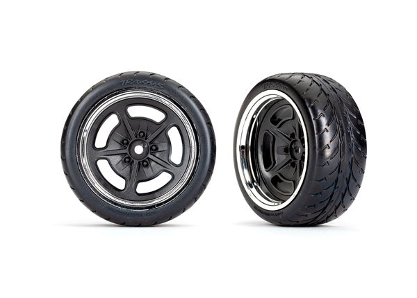 9373 TRAXXAS T&W ASSMB  (BLACK CHROME WHEELS 2.1 RESPONSE TIRES) (EXTRA WIDE REAR) (2)