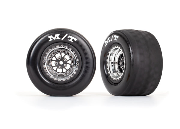 9475R TRAXXAS T&W ASSEM (WELD CHROME BLACK WHEELS MICKEY THOMPSON ET DRAG SLICKS) (REAR) (2)