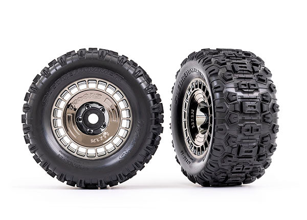 9572T TRAXXAS T&W BLK CHRM WHL CVR/SLEDGHMR TIRE