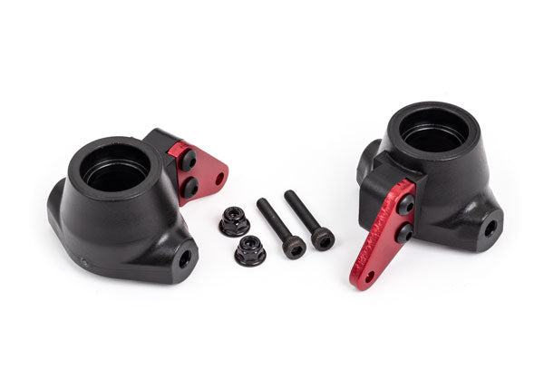 9637R TRAXXAS STEERING BLOCKS  L&R/ STEERING BLOCK ARMS (ALUM RED-ANOD) (2)