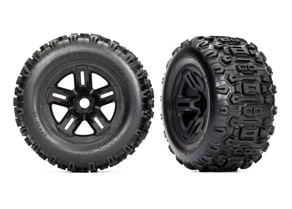 9672 TRAXXAS TIRES & WHEELS ASSMB(3.8 BLACK WHEELS SLEDGEHAMMER TIRES) (2)