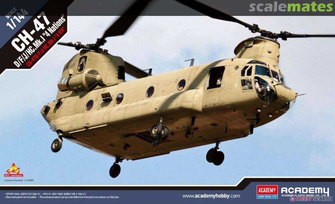 ACA-12624 Academy 1/144 CH-47D/F/J/HC.Mk.1 "4 Nations" Plastic Model Kit *Aus Decals* [12624] Academy