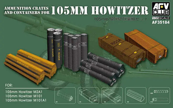 AFV Club AF35184 1/35 Ammunition Crates And Containers For 105mm Howitzer (M101/M101A1/M2A1) AFV