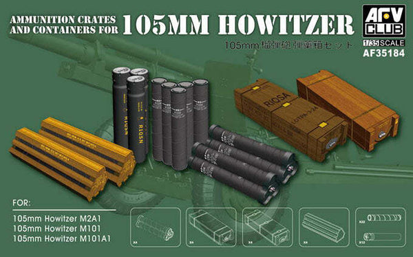 AFV Club AF35184 1/35 Ammunition Crates And Containers For 105mm Howitzer (M101/M101A1/M2A1)
